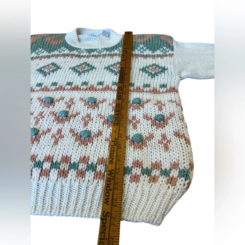 Vintage 80s Fair Isle Sweater Cozy Cottagecore Mock Neck Knit - Picture 8 of 11
